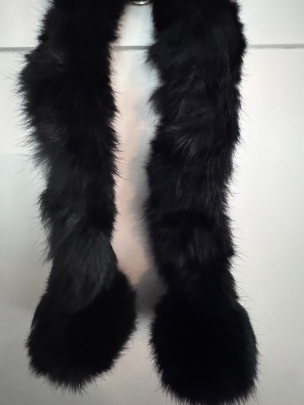 Rex Rabbit Black Fur Scarf w/ Pull-Through Slots – Ultra Soft Black Fur Wrap - Picture 4 of 5